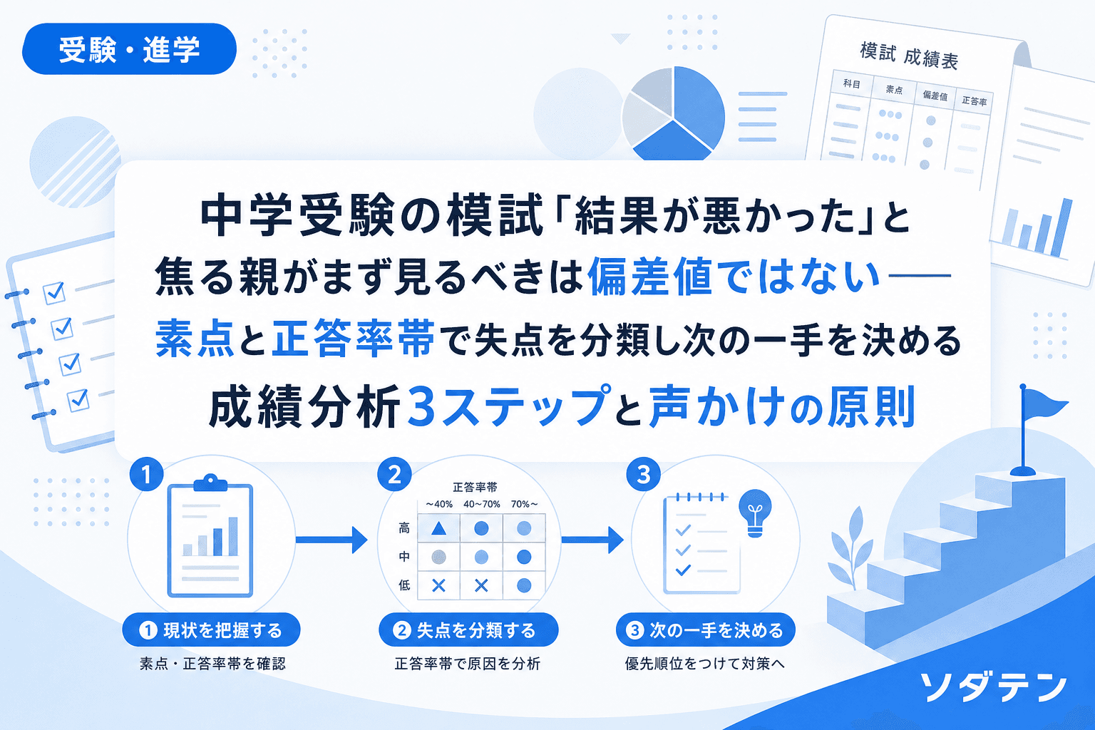 中学受験の模試「結果が悪かった」と焦る親がまず見るべきは偏差値ではない──素点と正答率帯で失点を分類し次の一手を決める成績分析3ステップと声かけの原則