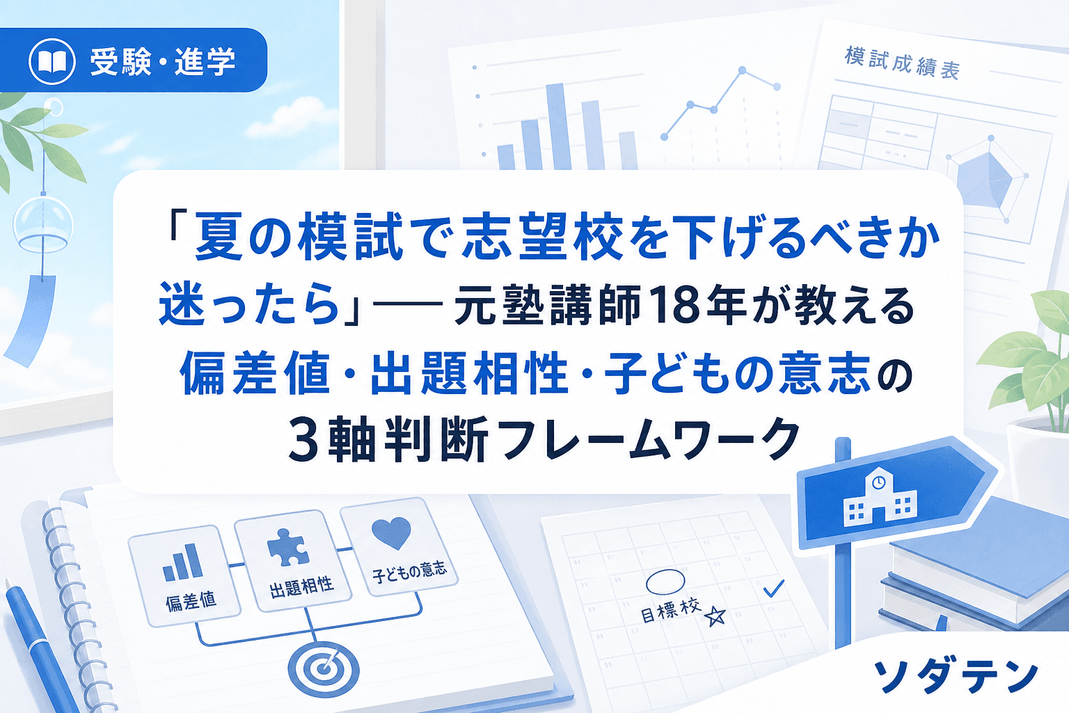 「夏の模試で志望校を下げるべきか迷ったら」──元塾講師18年が教える偏差値・出題相性・子どもの意志の3軸判断フレームワーク