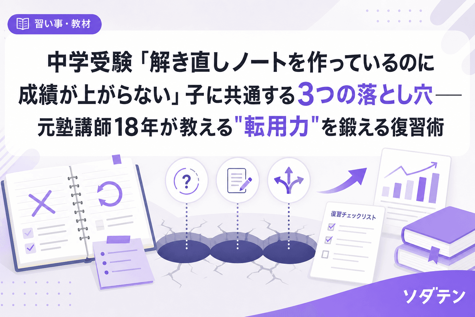 中学受験「解き直しノートを作っているのに成績が上がらない」子に共通する3つの落とし穴──元塾講師18年が教える"転用力"を鍛える復習術