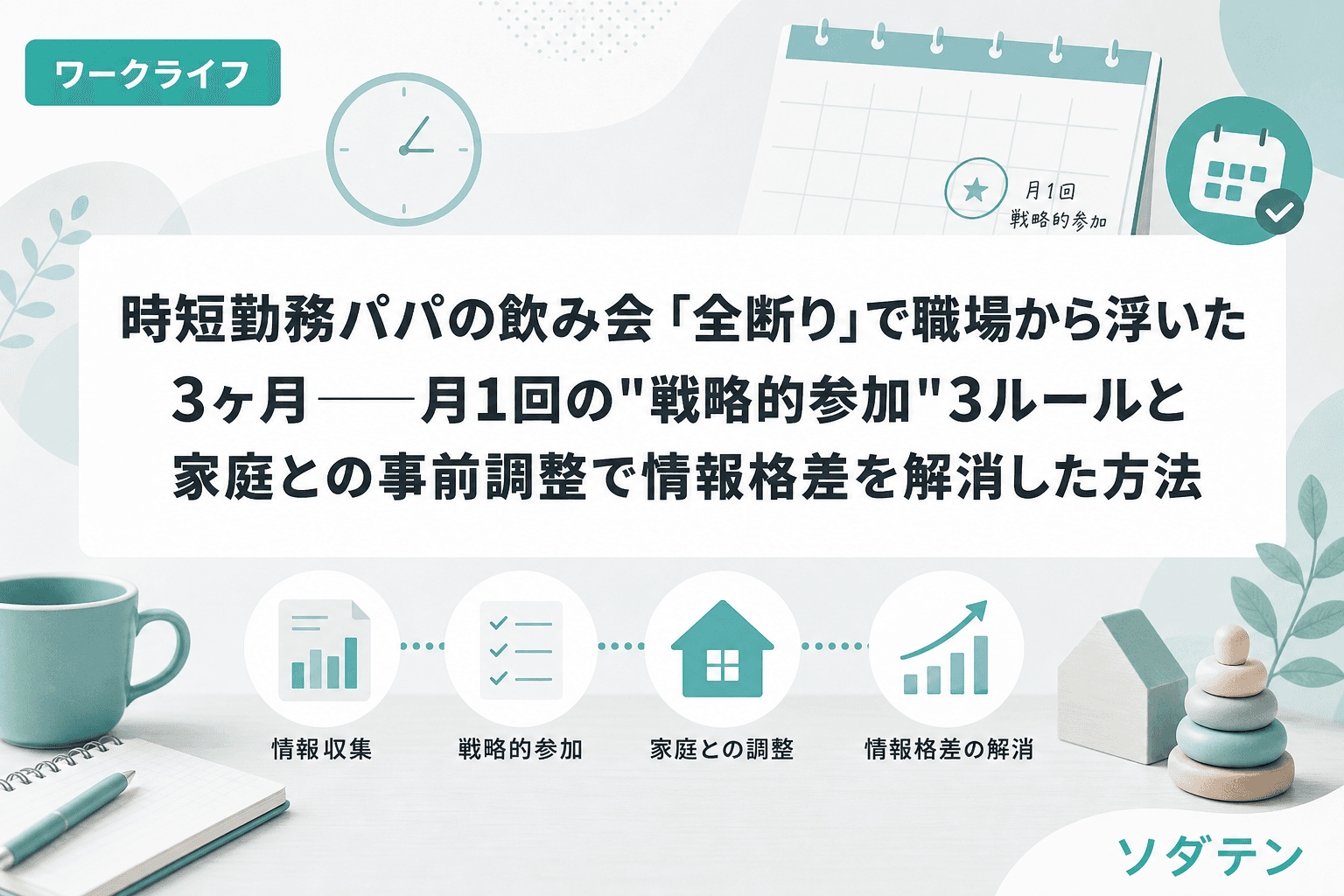 時短勤務パパの飲み会「全断り」で職場から浮いた3ヶ月──月1回の"戦略的参加"3ルールと家庭との事前調整で情報格差を解消した方法