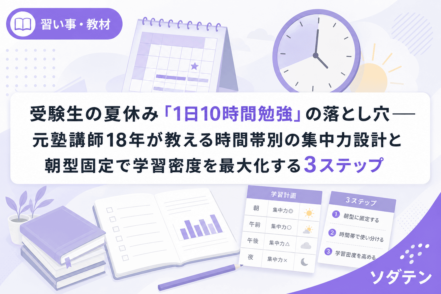 受験生の夏休み「1日10時間勉強」の落とし穴──元塾講師18年が教える時間帯別の集中力設計と朝型固定で学習密度を最大化する3ステップ