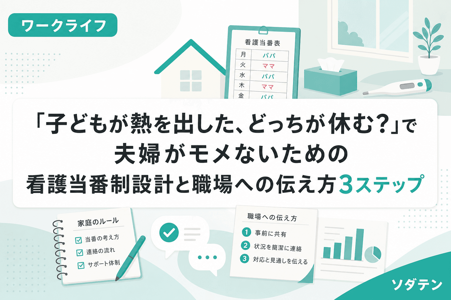 「子どもが熱を出した、どっちが休む?」で夫婦がモメないための看護当番制設計と職場への伝え方3ステップ