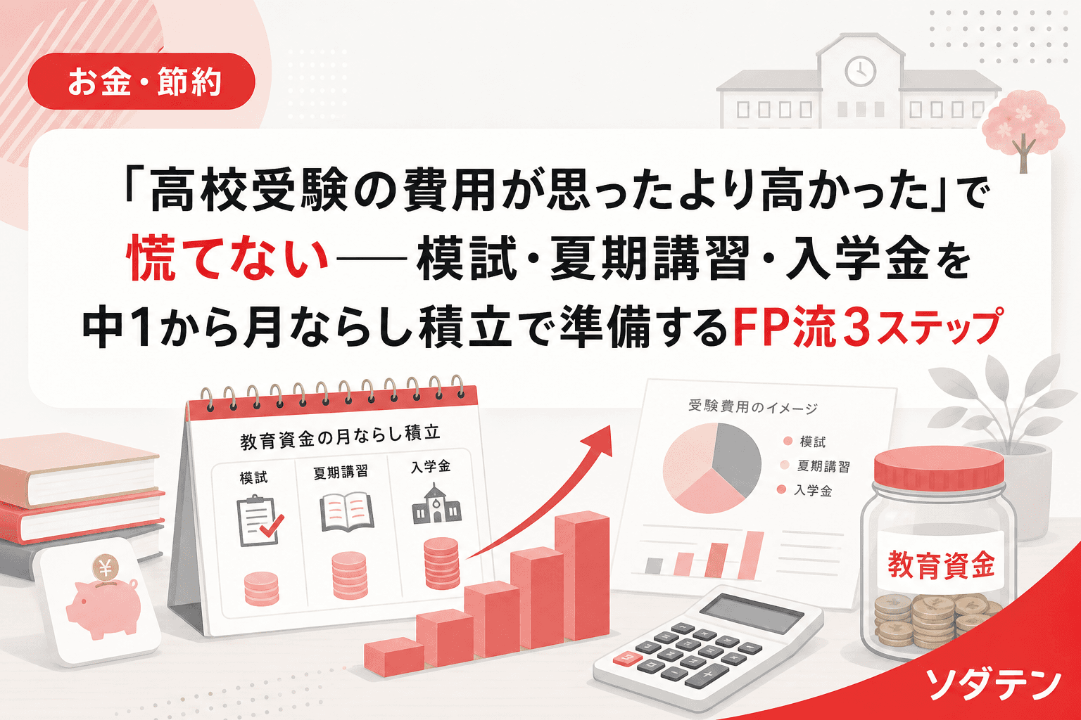 「高校受験の費用が思ったより高かった」で慌てない──模試・夏期講習・入学金を中1から月ならし積立で準備するFP流3ステップ
