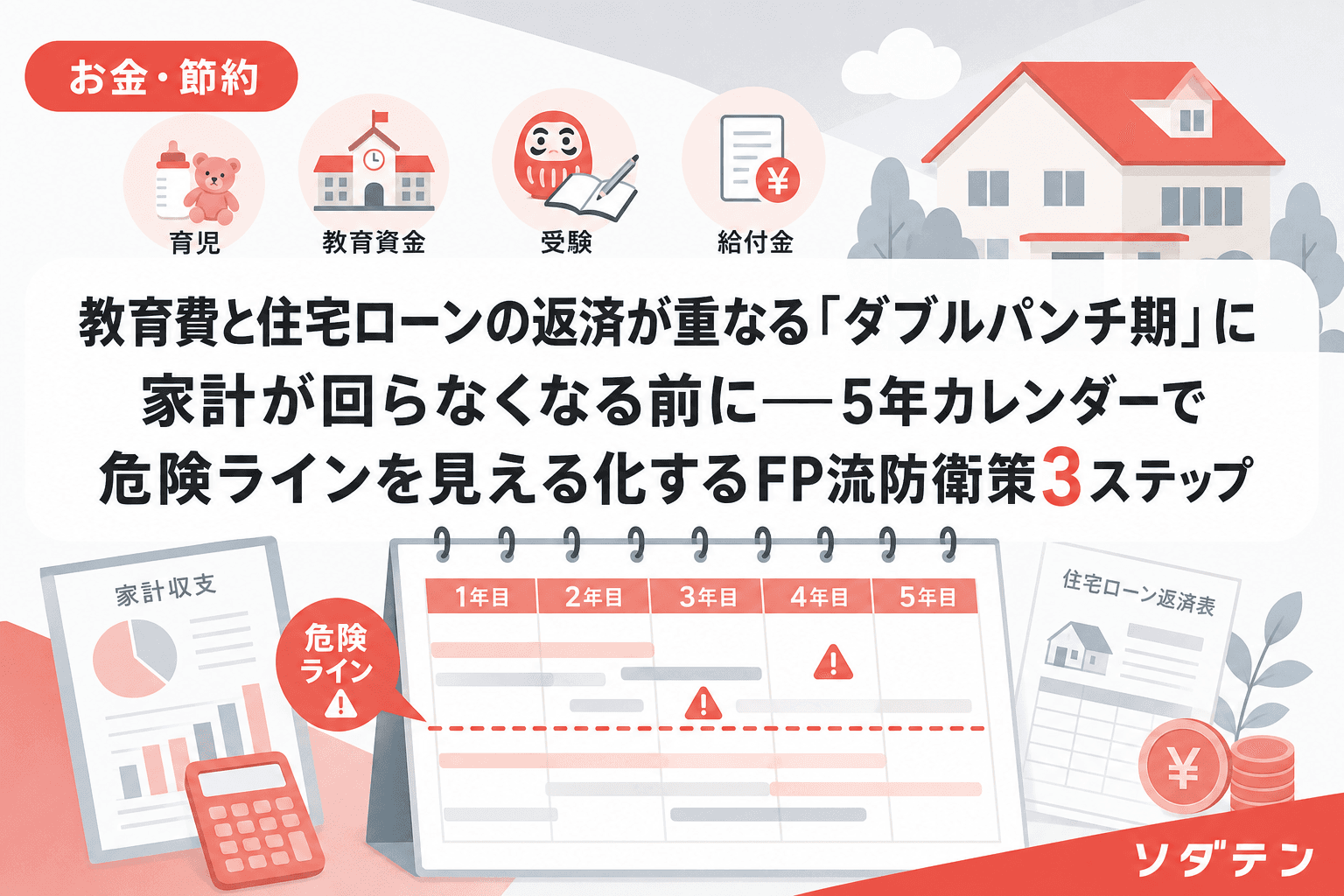 教育費と住宅ローンの返済が重なる「ダブルパンチ期」に家計が回らなくなる前に──5年カレンダーで危険ラインを見える化するFP流防衛策3ステップ