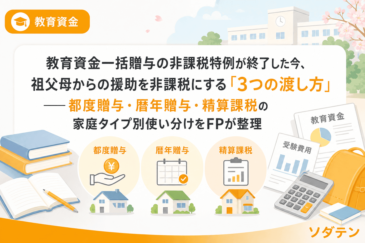 教育資金一括贈与の非課税特例が終了した今、祖父母からの援助を非課税にする「3つの渡し方」──都度贈与・暦年贈与・精算課税の家庭タイプ別使い分けをFPが整理
