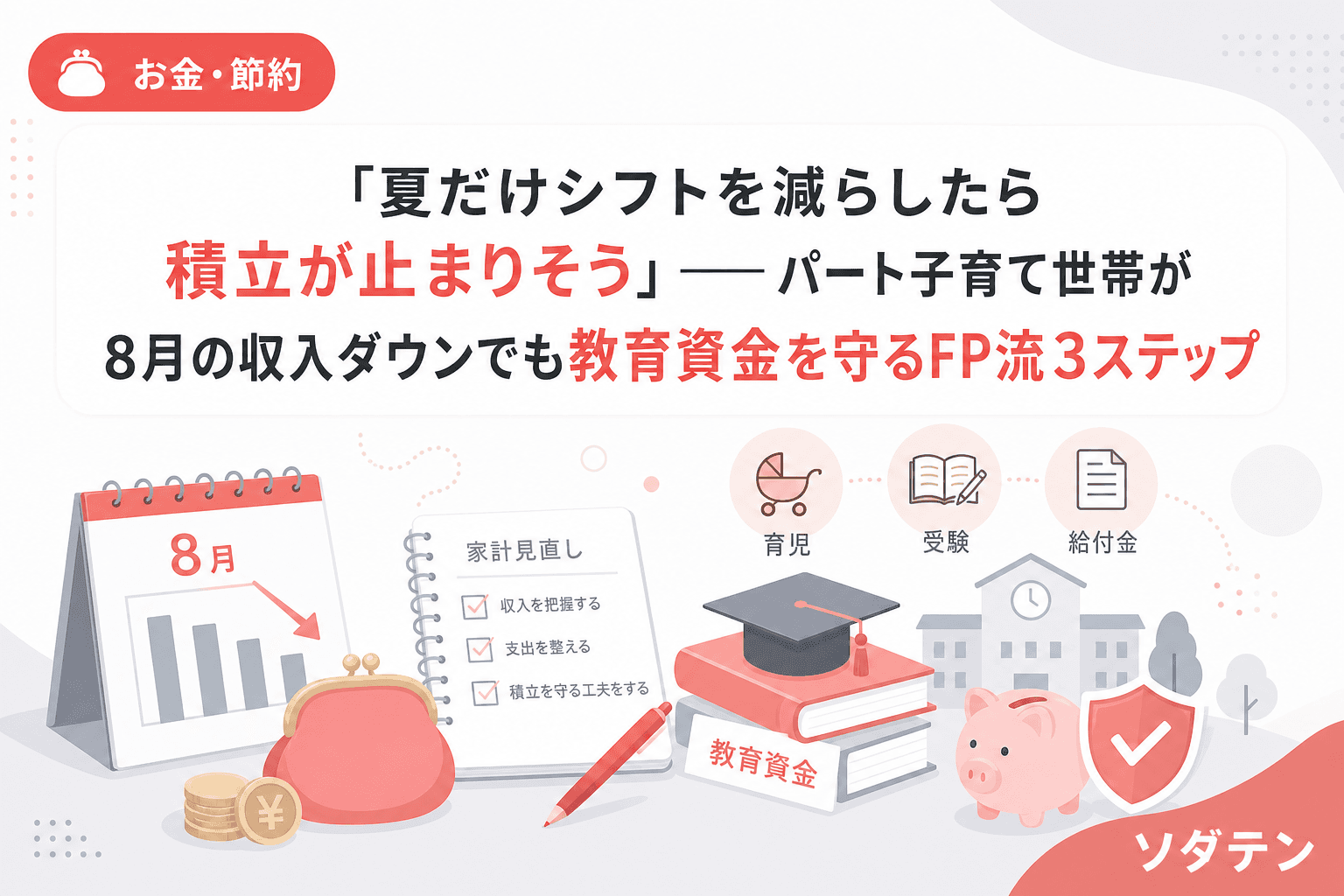 「夏だけシフトを減らしたら積立が止まりそう」──パート子育て世帯が8月の収入ダウンでも教育資金を守るFP流3ステップ