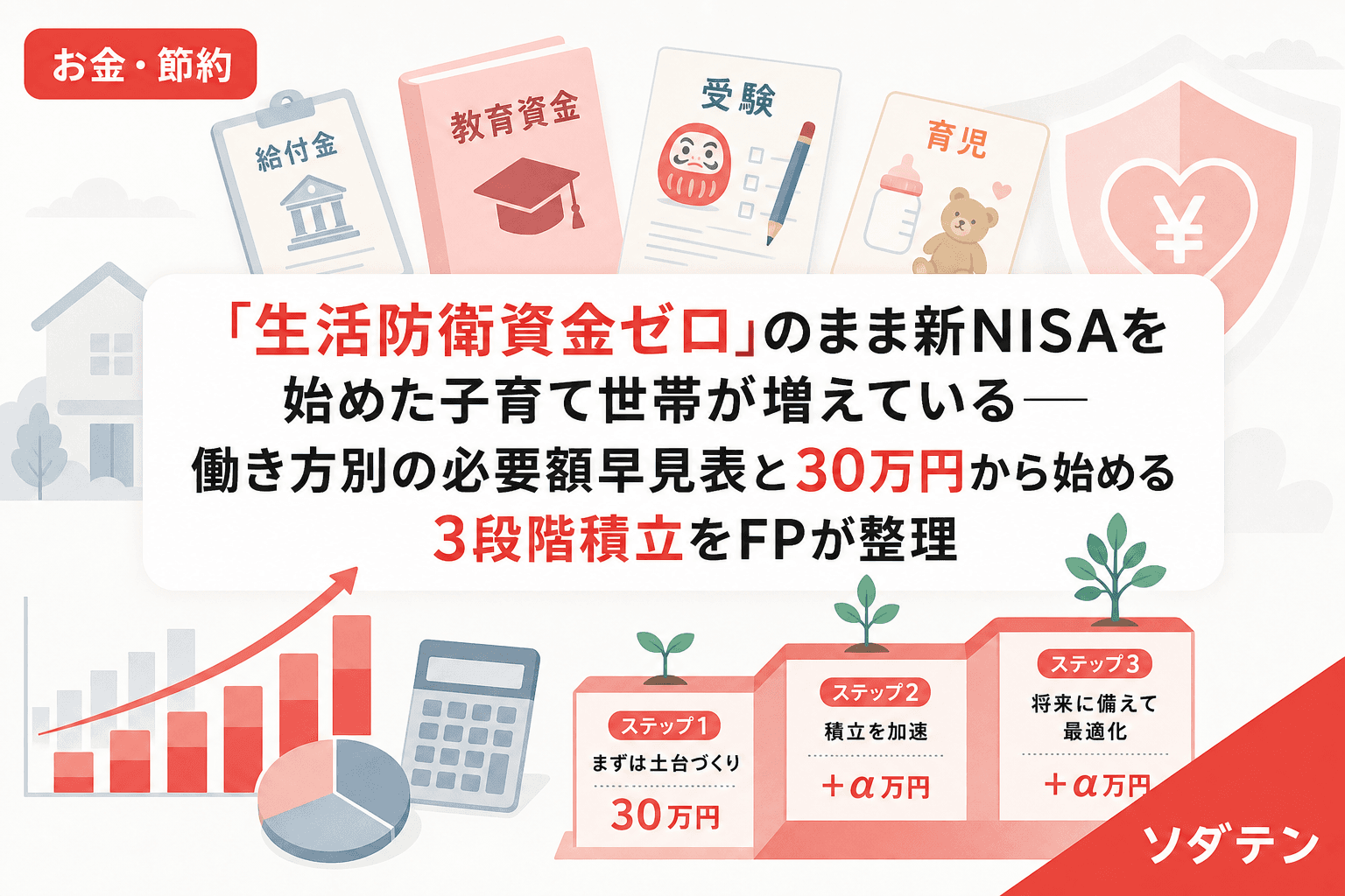 「生活防衛資金ゼロ」のまま新NISAを始めた子育て世帯が増えている──働き方別の必要額早見表と30万円から始める3段階積立をFPが整理
