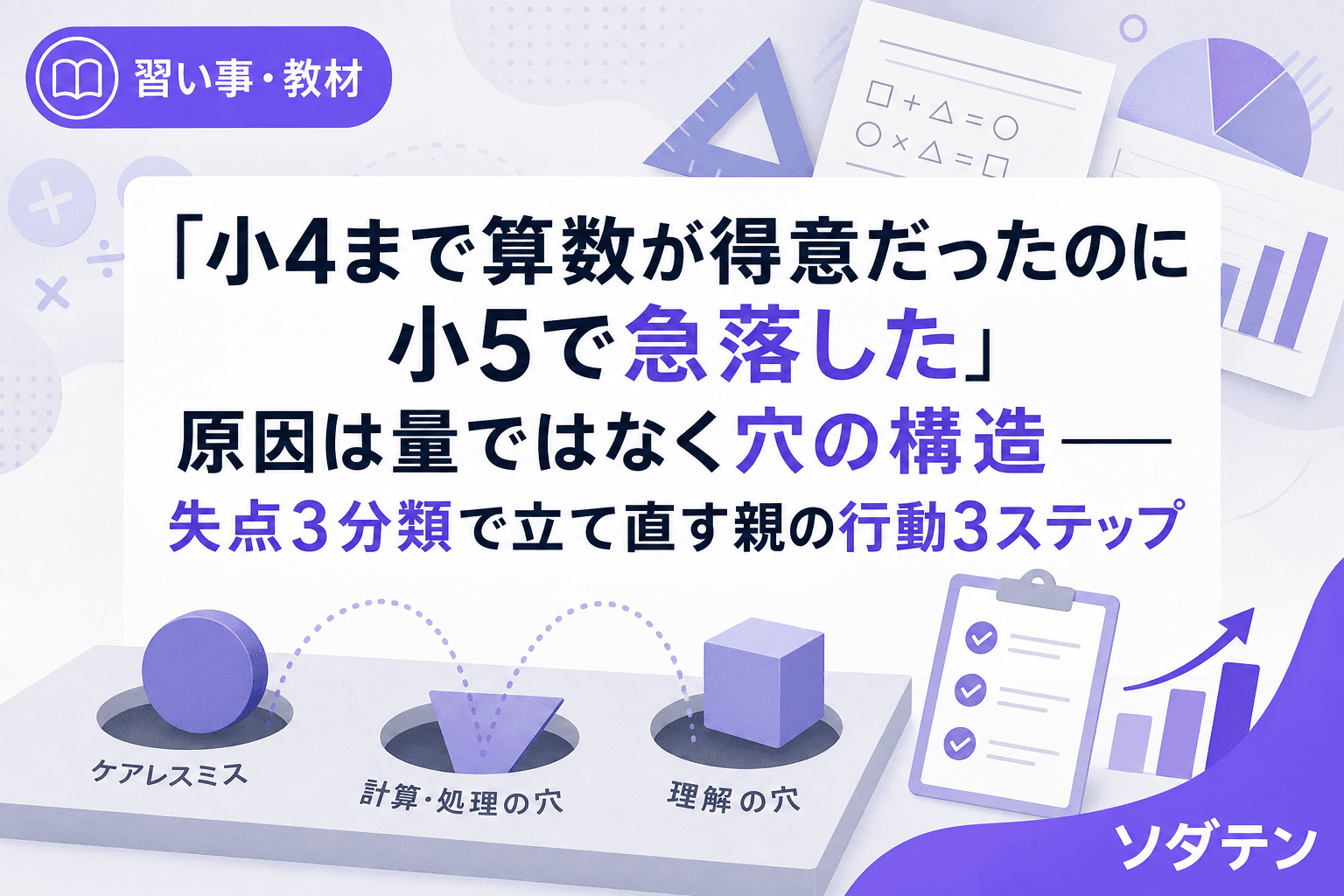 「小4まで算数が得意だったのに小5で急落した」原因は量ではなく穴の構造──失点3分類で立て直す親の行動3ステップ