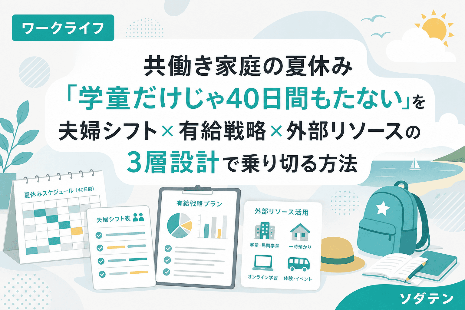 共働き家庭の夏休み「学童だけじゃ40日間もたない」を夫婦シフト×有給戦略×外部リソースの3層設計で乗り切る方法